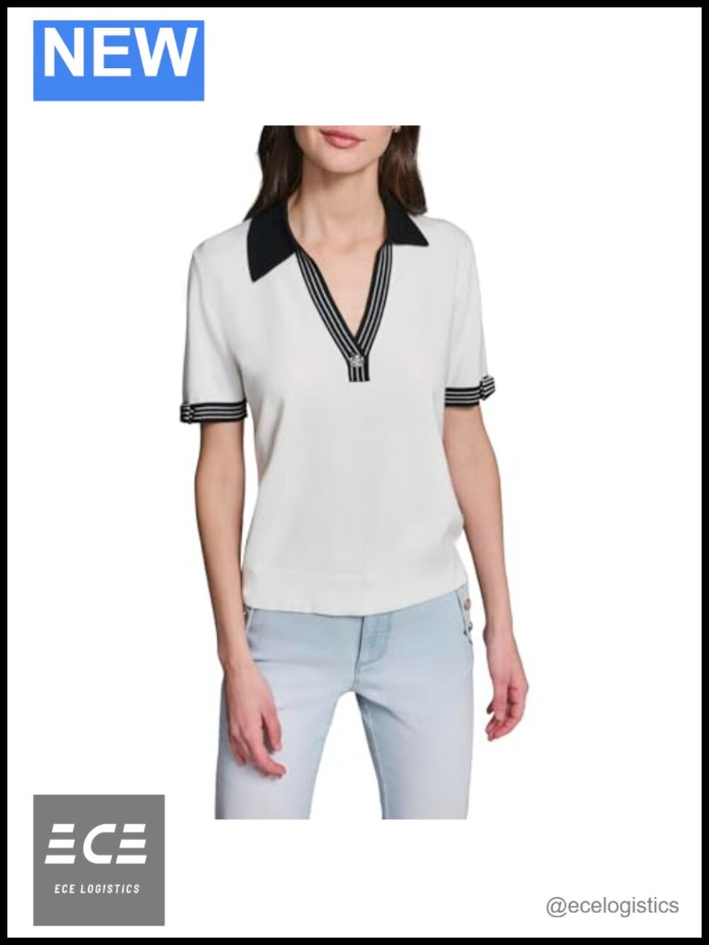 Johnny Collar V-Neck Rosette Button Pullover Sweater Long Sleeve